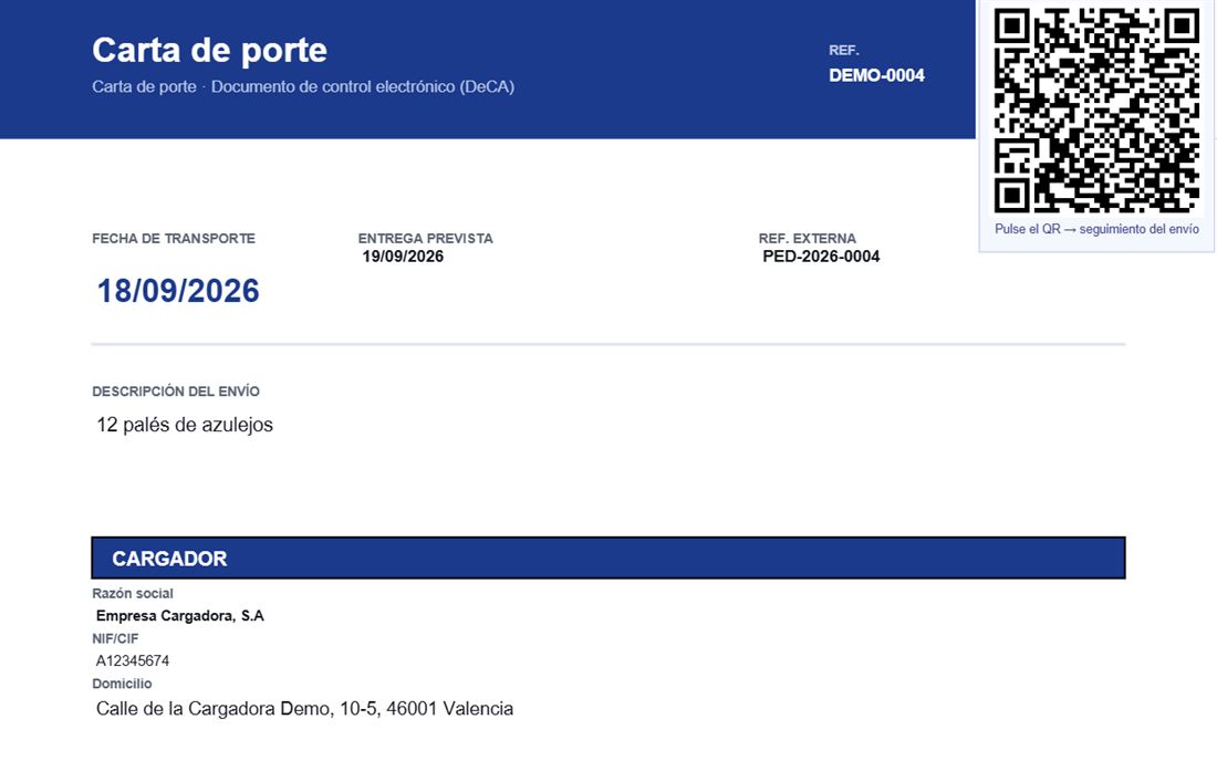 PDF del documento de control electrónico con código QR