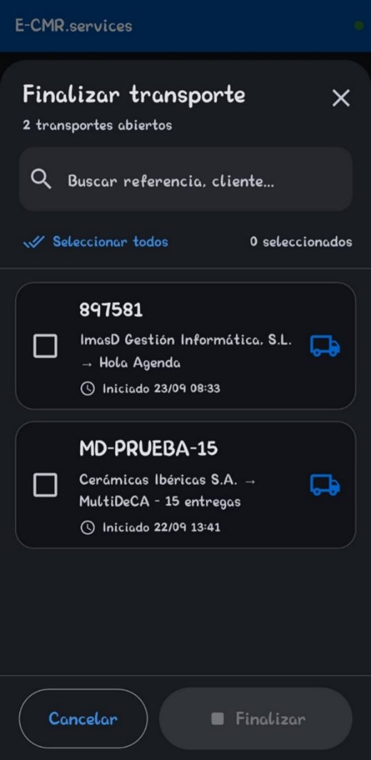 Selecciona los transportes a finalizar