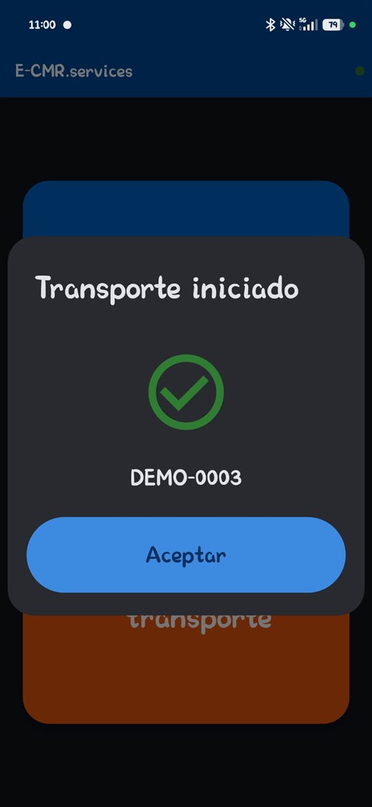 Aviso de transporte iniciado en la app