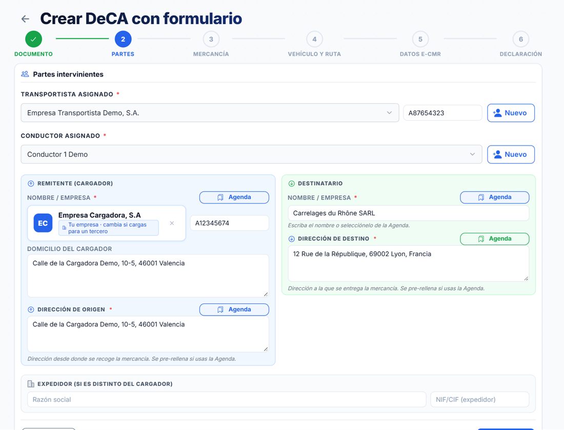 Partes del e-CMR