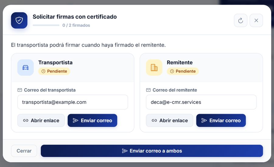 Solicitar firmas con certificado