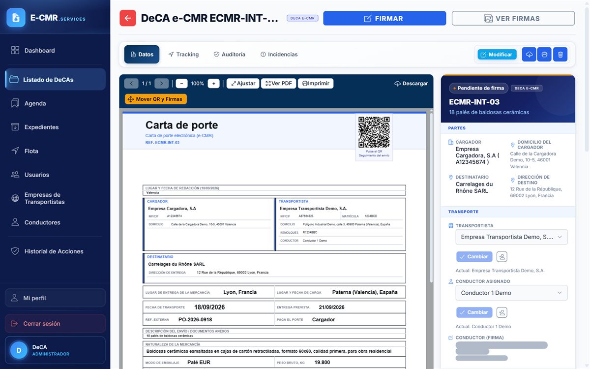 Ficha del e-CMR firmado