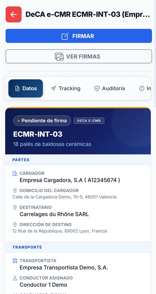 e-CMR en el móvil del conductor