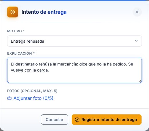 Registrar un intento de entrega