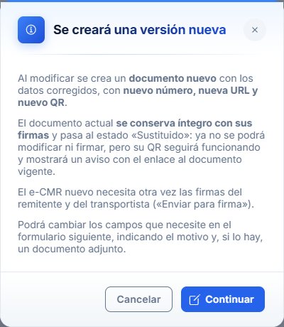 Aviso de versión nueva al modificar