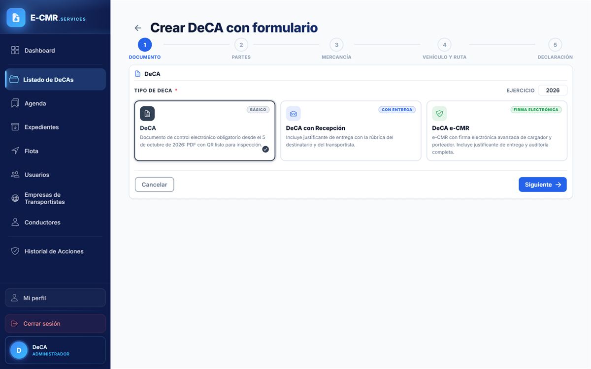 Paso 1: tipo de DeCA