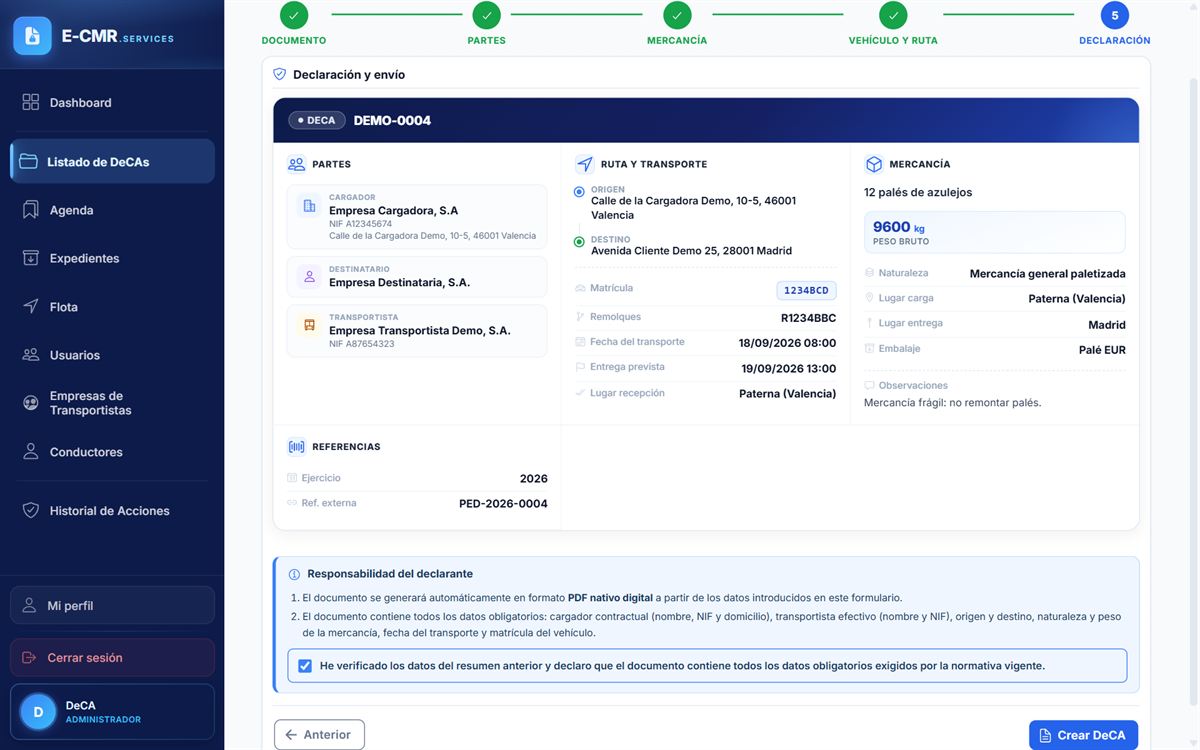 Paso 5: resumen y declaración