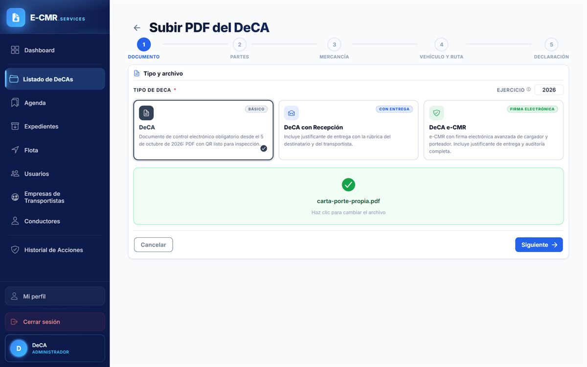 Subir PDF del DeCA