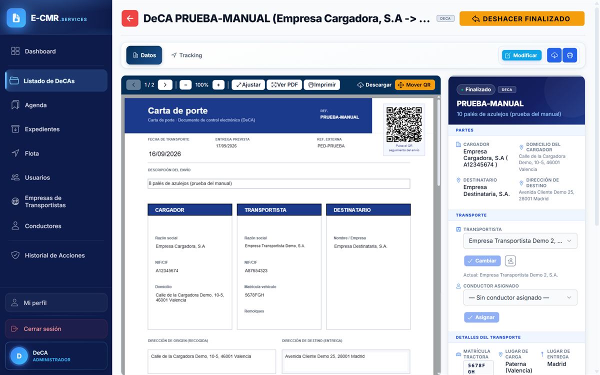 Cambiar el transportista asignado