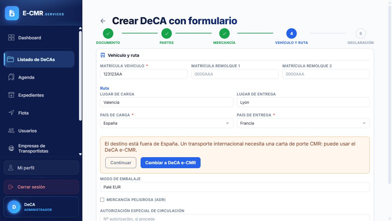 Paso 4: vehículo y ruta