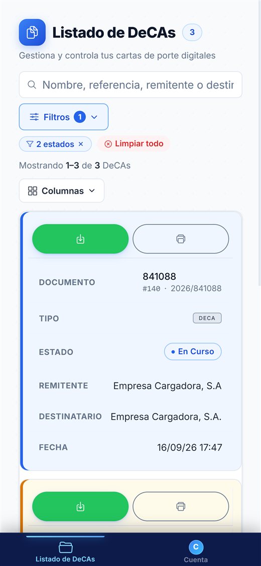 Listado de DeCAs del conductor en el móvil