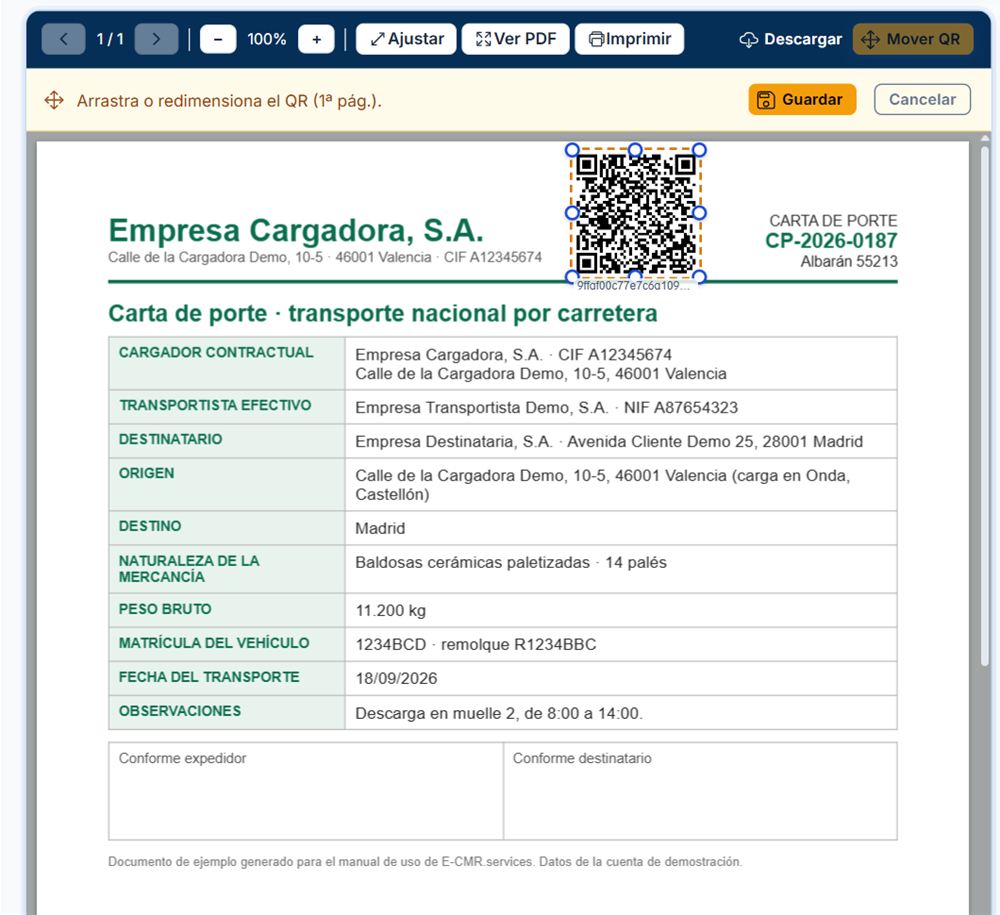 Mover el código QR en el PDF