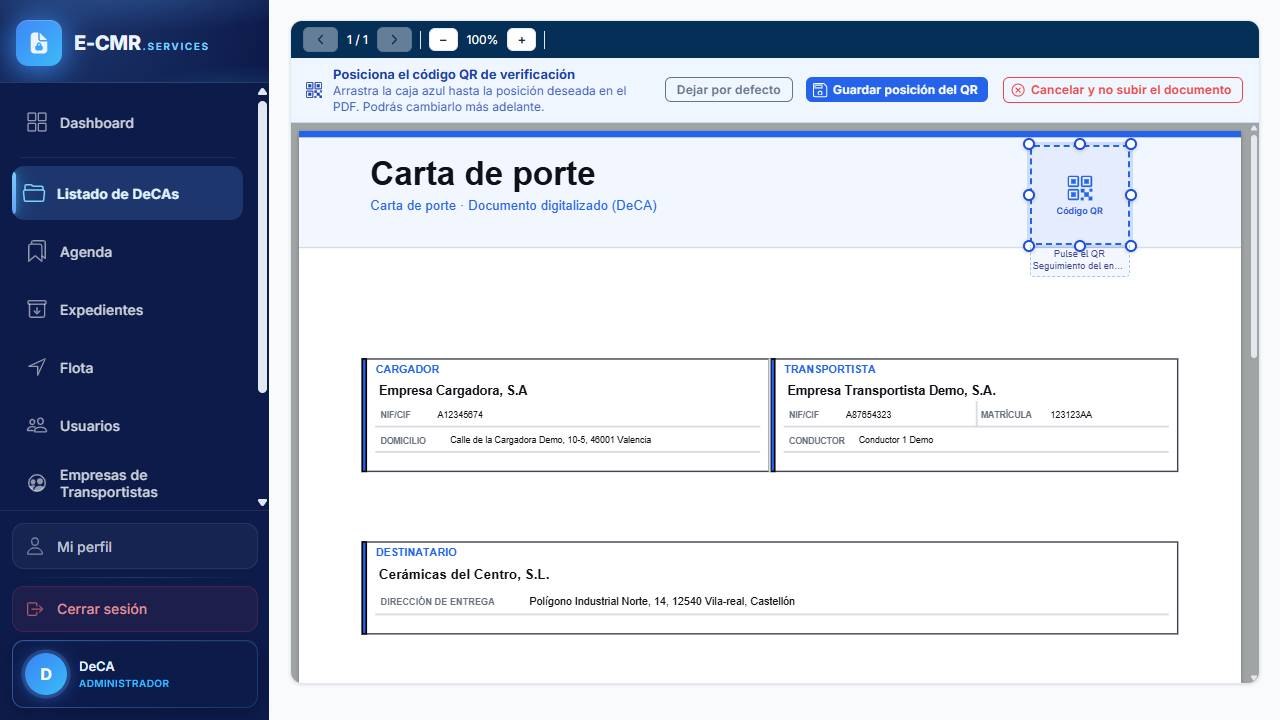 Colocación del QR en un PDF subido