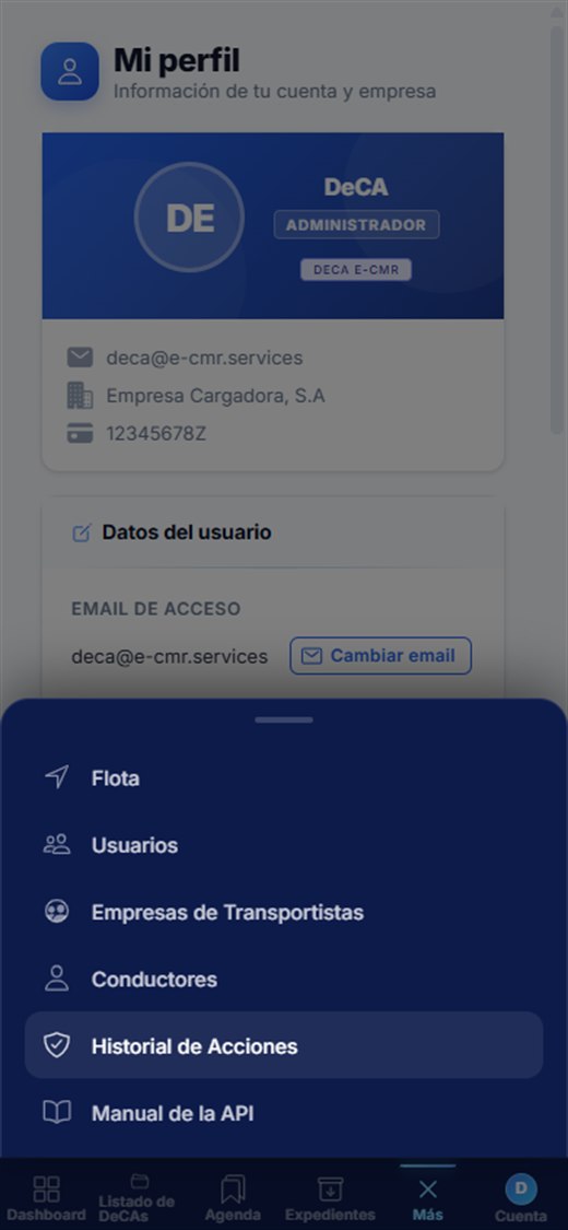 Menú Más en el móvil