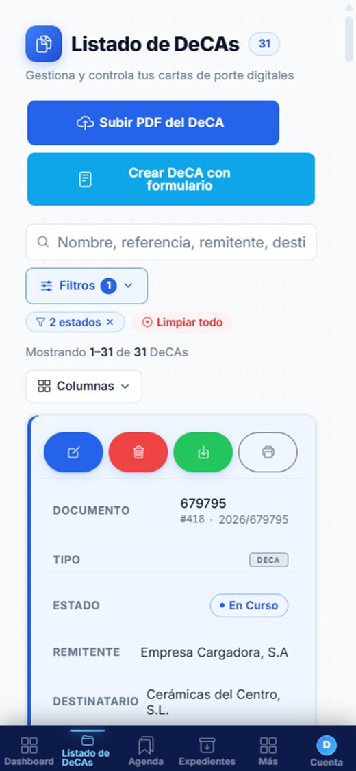 Listado de DeCAs en el móvil