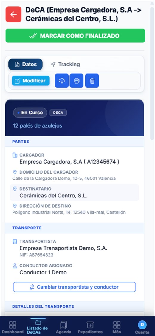 Ficha de un DeCA en el móvil