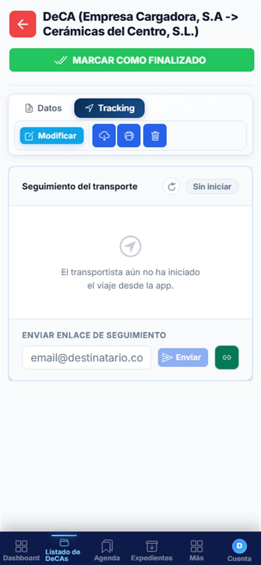 Pestaña de seguimiento en el móvil