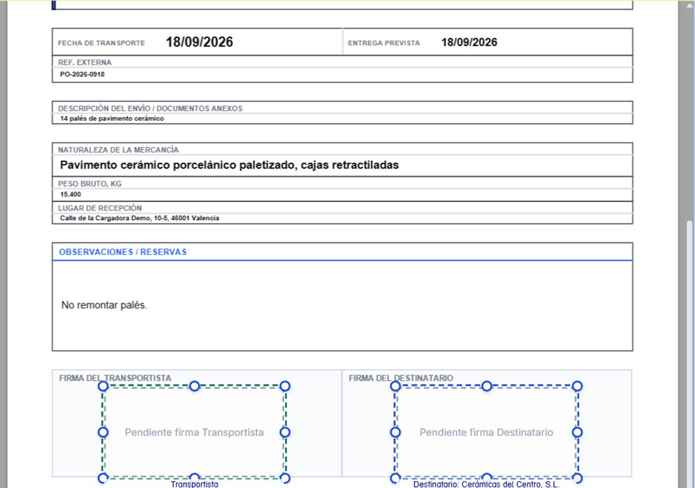 Recuadros de firma colocados