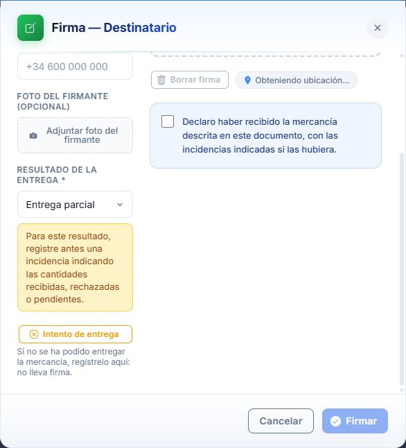 Entrega parcial sin incidencia