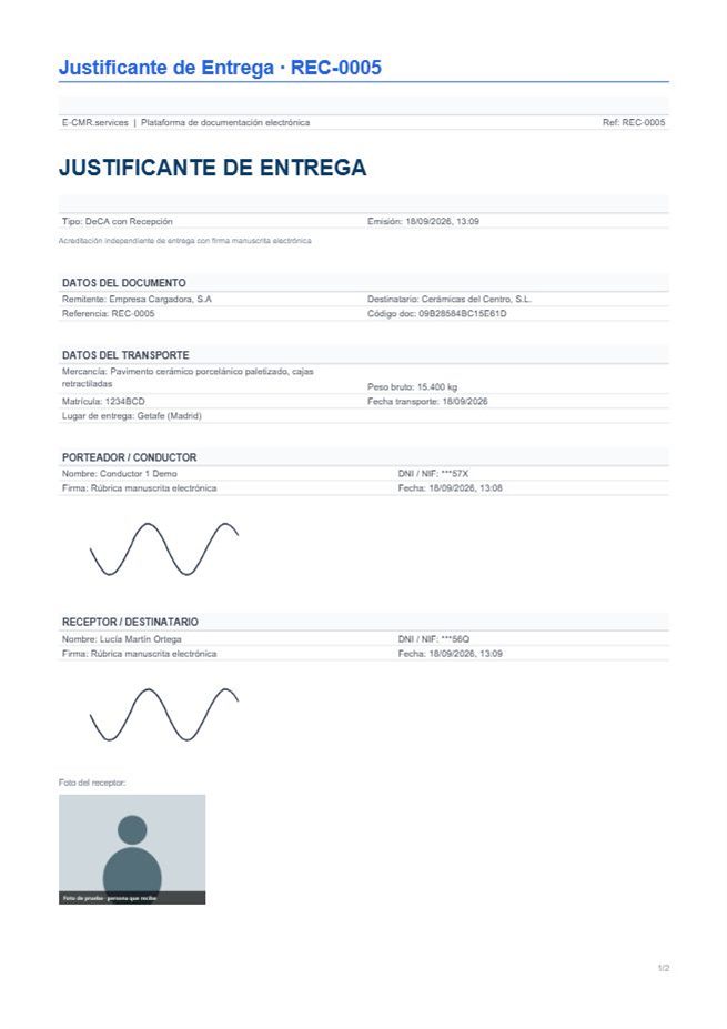 Justificante de entrega, página 1