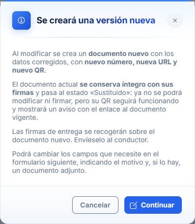 Aviso de versión nueva al modificar